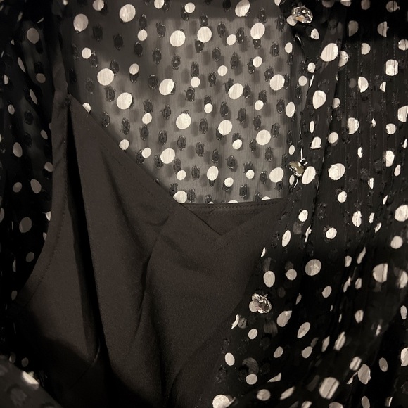 Marc Jacobs The Kat Polka-Dot Midi Chiffon Dress Crystal Heart Buttons Size 0 - Picture 10 of 13